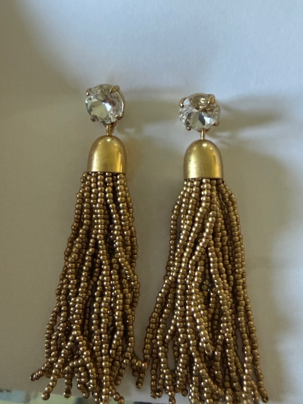 J Crew Gold Beaded Tassel Earrings